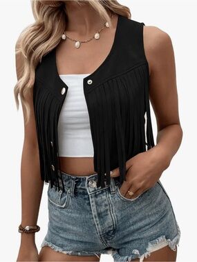 Women’s Suede Fringe Sleeveless Country Outfit Vest